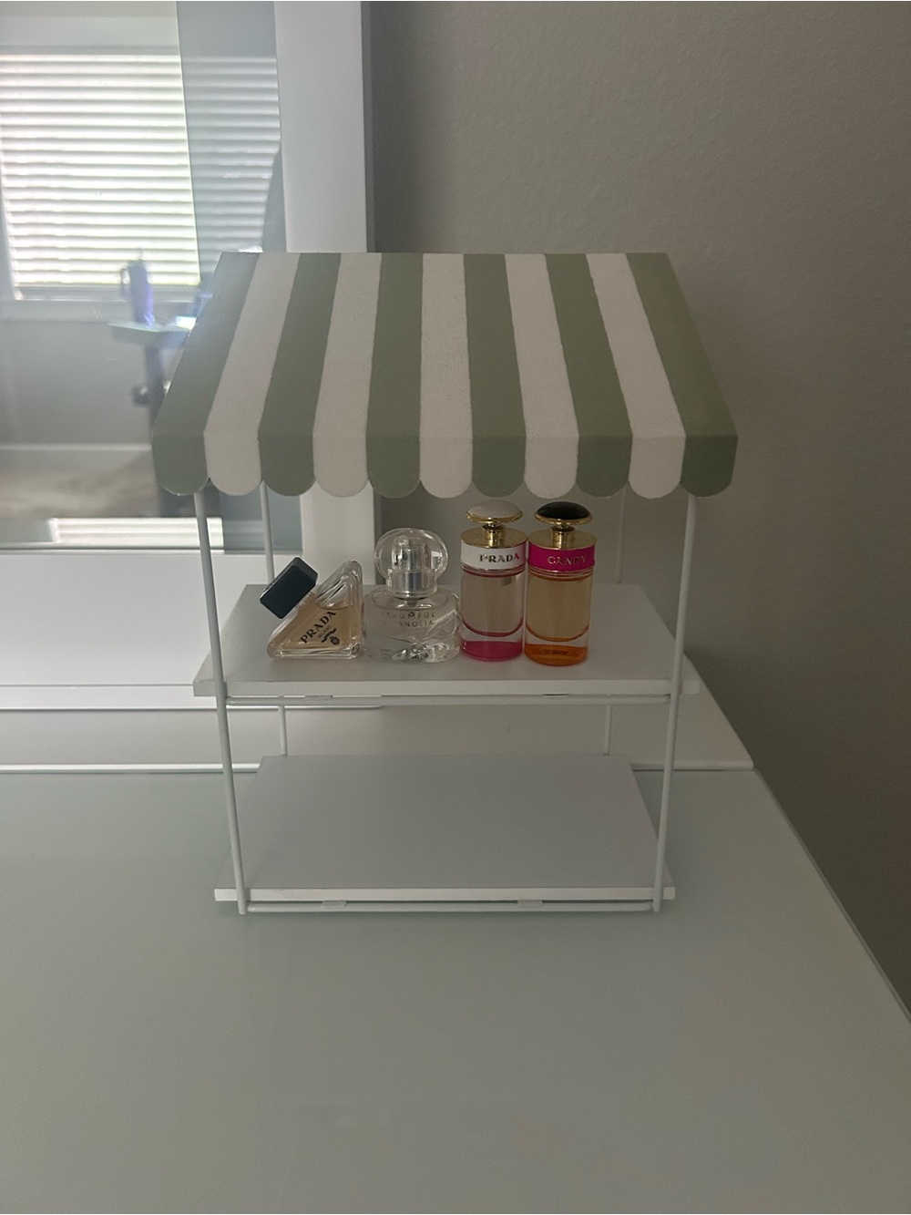 White & Sage Stripe Two-Tier Cosmetic Organizer -